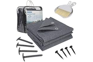 FoundGo Awning Carpet HDPE Camping Outdoor Rug with Eyelets,Carry Bag,Nails,Broom,for RV,Patio,Backyard,Picnic,Beach,Trailer 2.5 * 3M（8.20'*9.84'）