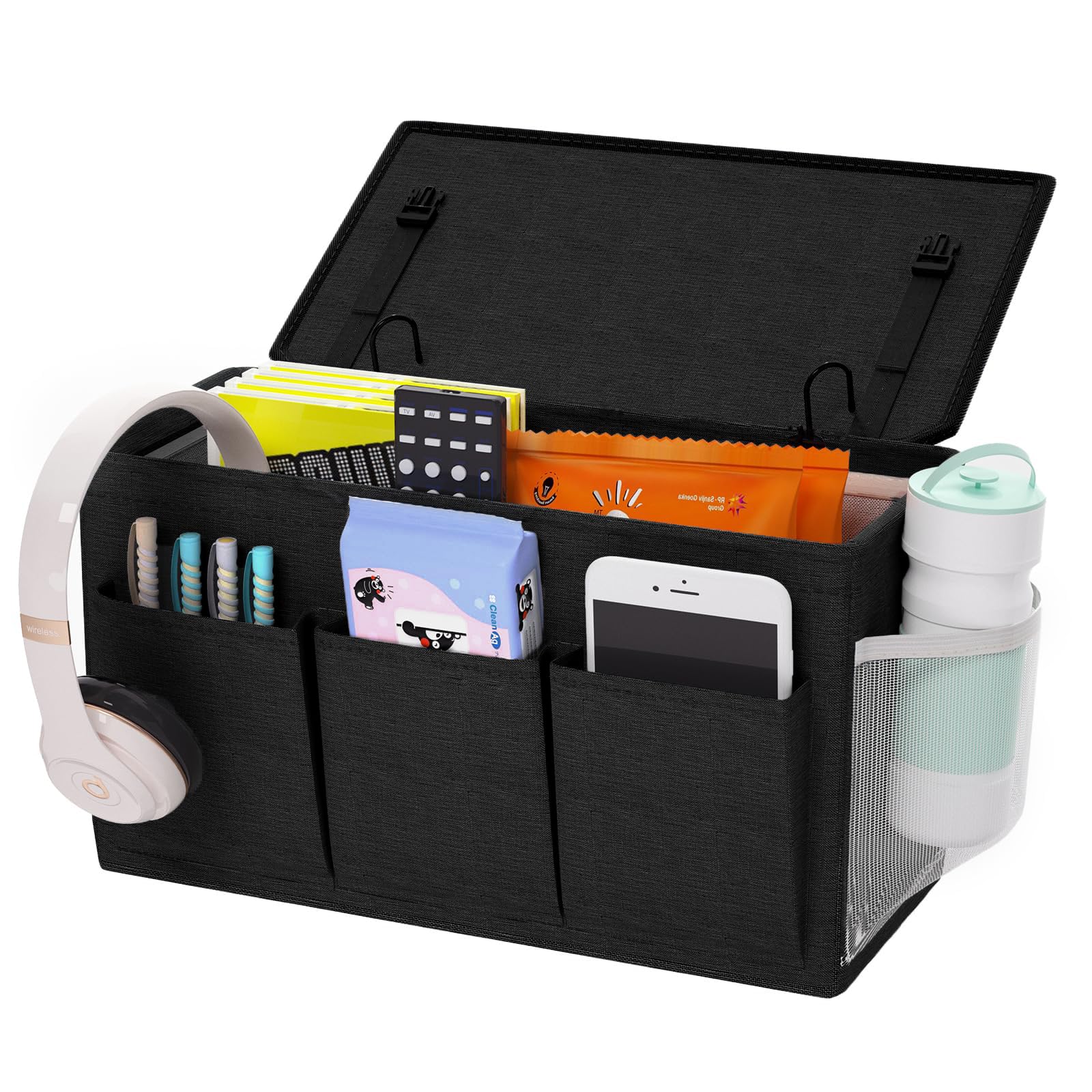 Photo 1 of **MISSING PARTS*Edudif Dual-purpose Bedside Caddy Bedside Organizer, Bed Caddy with 6 Pockets, Versatile Bedside Storage Solution Magazine Remotes holder, ideal for Home, Dorm, Hospital, Crib Bed (Black)