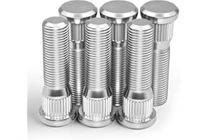 LUJIANI 6 Pack 1/2"-20 Wheel Studs, 2.06" Overall Length, 0.57" Spline, 0.75" Head, 10.9 Grade Steel Tire Stud, 1/2 x 20 Serrated High Strength Precision Thread Wheel Lug Bolts Replacement Kit