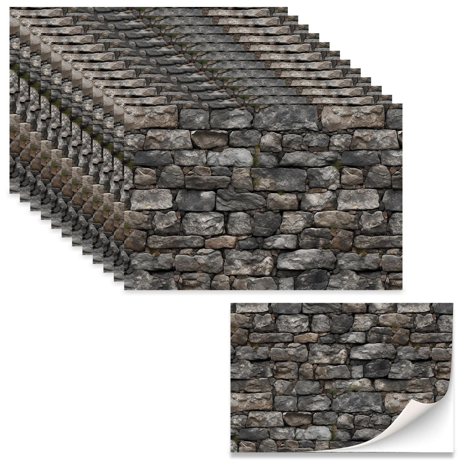 12 Pcs Dolls House Wallpaper Set, Black Gray Self Adhesive Wallpaper, 21x30 Cm DIY Wall Stickers, Perfect Dolls House Accessories, Creative Gifts for Boys, Girls & Craft Enthusiasts — image 1