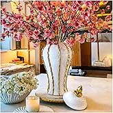 Ginger Jar, White Gold Ceramic Vase Large Handmade Porcelain Vases with Lid, White Gold Decorative Flower Vase for Home, Living Room, Weddings, Centerpieces (14in with Lid)