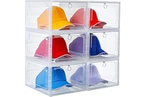 Attelite Hat Organizer for Baseball Caps,6 Pack Hat Storage Box, Dust-Free Caps Holder Containers, Hat Display Case With Clear Magnetic Door,Easy Assembly Stackable Hat Rack System (Large) White