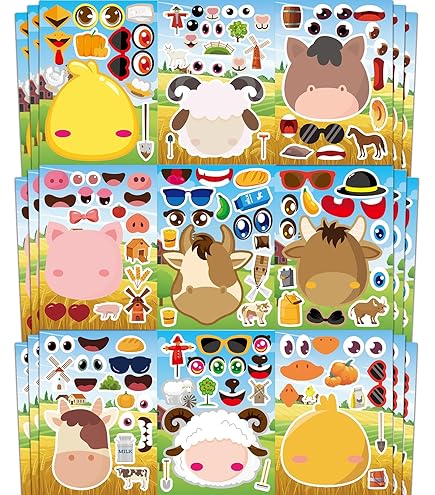 Farm Animal Sticker Scenes - 12 Set DIY Craft Kit With Backgrounds & Adhesive Stickers