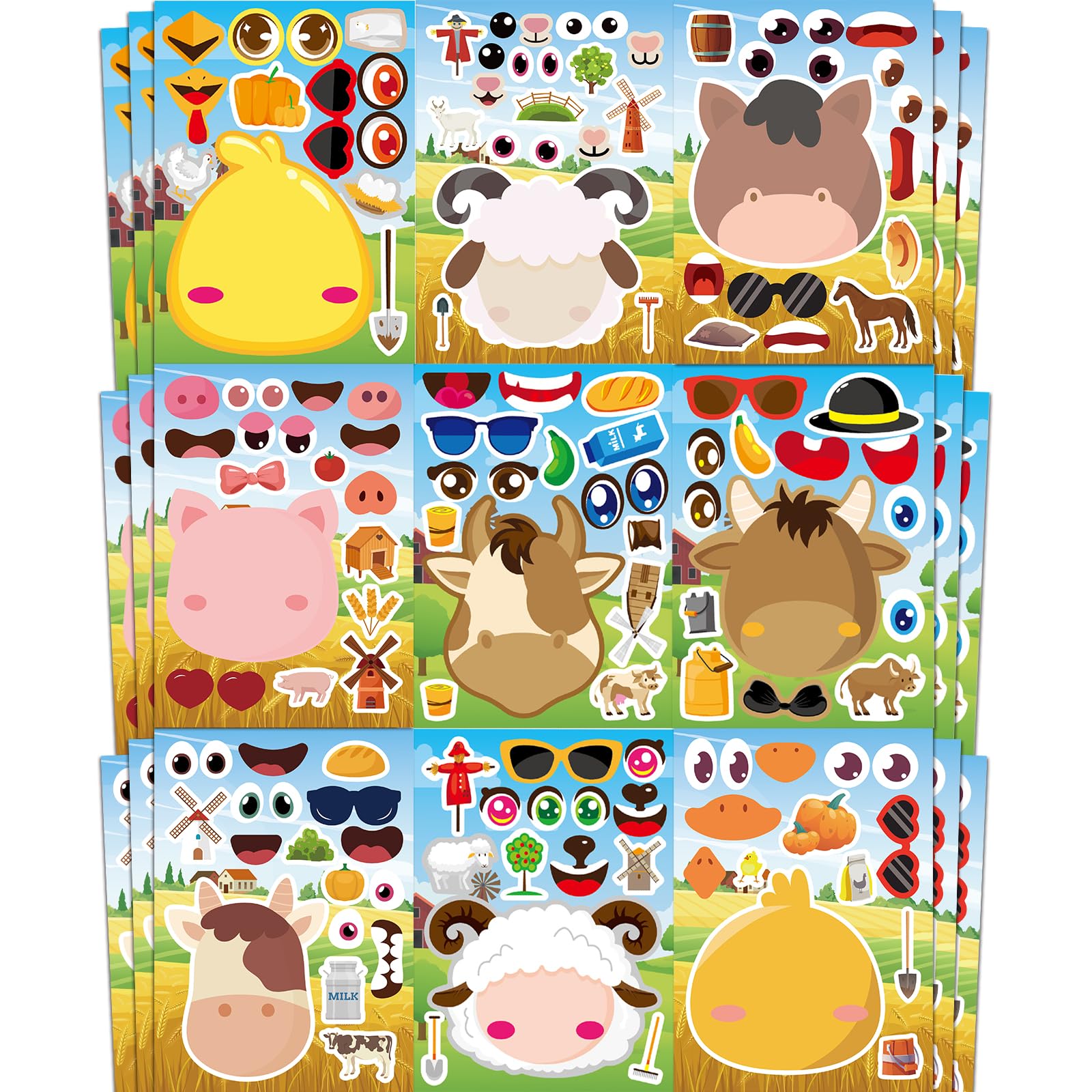 Photo 1 of Ozepao 36 Pcs Farm Animals Make-A-Face Sticker Sheets | Mix & Match Your Own Farm Animal Stickers for Kids Ages 2-6 | Farm Animal Party Supplies, Birthday Decorations, Crafts & Activities