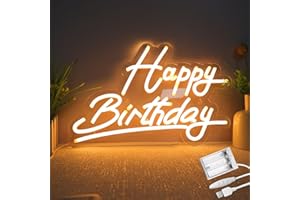 SHELLVCASE Happy Birthday Neon Sign Battery Operated, Usb Powered Neon Signs for Wall Decor, Adjustable Brightness Happy Birthday Signs(15 x 9.6 inches)