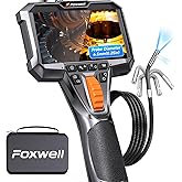 FOXWELL Dual Lens Articulating Borescope, 0.25in Slim 220° Two-Way Endoscope Camera with LED Light, IPS HD Screen, IP67 Waterproof Snake Camera for Automotive, Pipe, Wall & Engine Inspection – 5.3FT