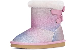 KRABOR Toddlers/Little Girls Boots,Glitter Warm Winter Snow Shoes with Cotton Lining and Cute Bow