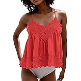 MISSACTIVER Women's Lace Trim Spaghetti Strap Cami Top Scalloped Hem Sleeveless Backless V Neck Racerback Flowy Tank Camisole