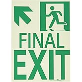 NMC 50F-3SN-UL 7550 Glo Brite Nyc Final Exit Flex Glow Sign with Up Left Graphic, 8" Length x 11" Height, Green on Pale golde