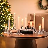 NUPTIO Glass Candle Stick Holder: Set of 10 Clear Small Taper Candlestick Holders for Tapered Candles Bulk Crystal Short Tapers Candlesticks Candleholder for Dining Table Fireplace Mantle Decor