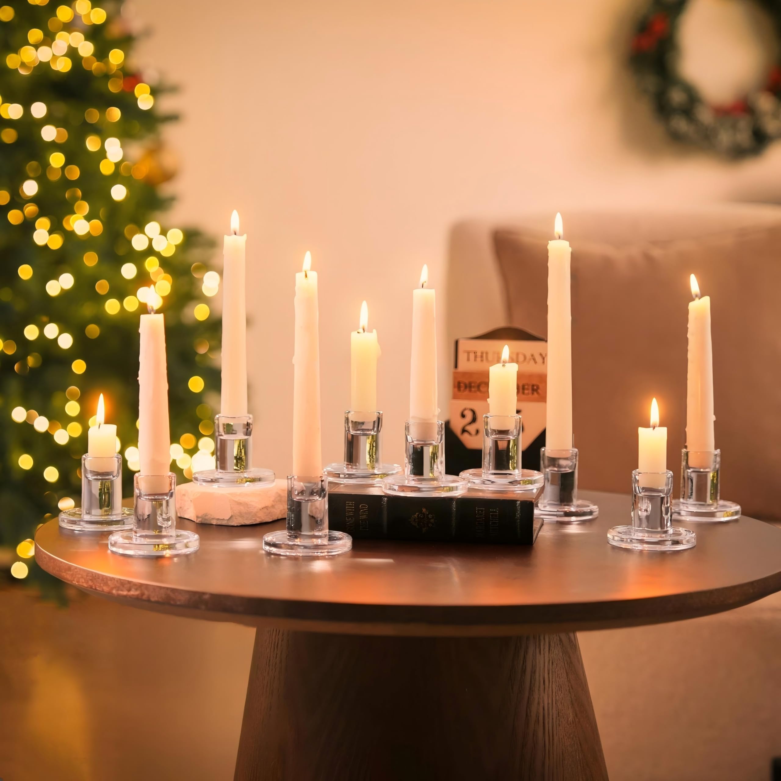 NUPTIO Glass Candlestick Candle Holders - 10pcs Clear Candle Stick Holder Set for Taper Pillar Tealight Candles Wedding Centrepieces for Table Christmas Dinner Party Decoration