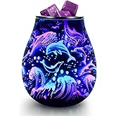 inrorans Glass Electric Wax Melt Warmer Oil Burner with Stable Heating PTC Reusable Silicone Tray 7 Colorful Changing Led Light Night Light Scent Warmer for Home Fragrance Warmers-Dolphin