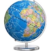 Waldauge 13 Inch Illuminated World Globe, LED Constellation | Heavy Metal Base, Plug-in E14 LED Light, 88 Constellations, Kids Learning Tool, Desk &amp; Classroom Decor