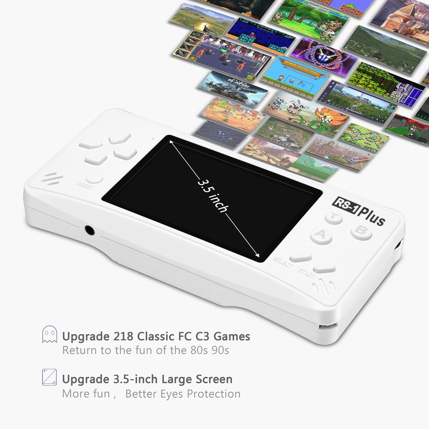 Retro Handheld Games for Kids Built in 218 Classic Old Style Electronic Game 3.5'' Screen with Earphone Jack USB Rechargeable Portable Video Player Children Travel Holiday Entertain-White: Toys & Games