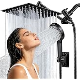 Shower Head, 8 inch Multifunction High Pressure Rain Shower Head with Handheld Spray Combo with 11'' Angle Adjustable Extension Arm/Flow Regulator/Shower System Matte Black