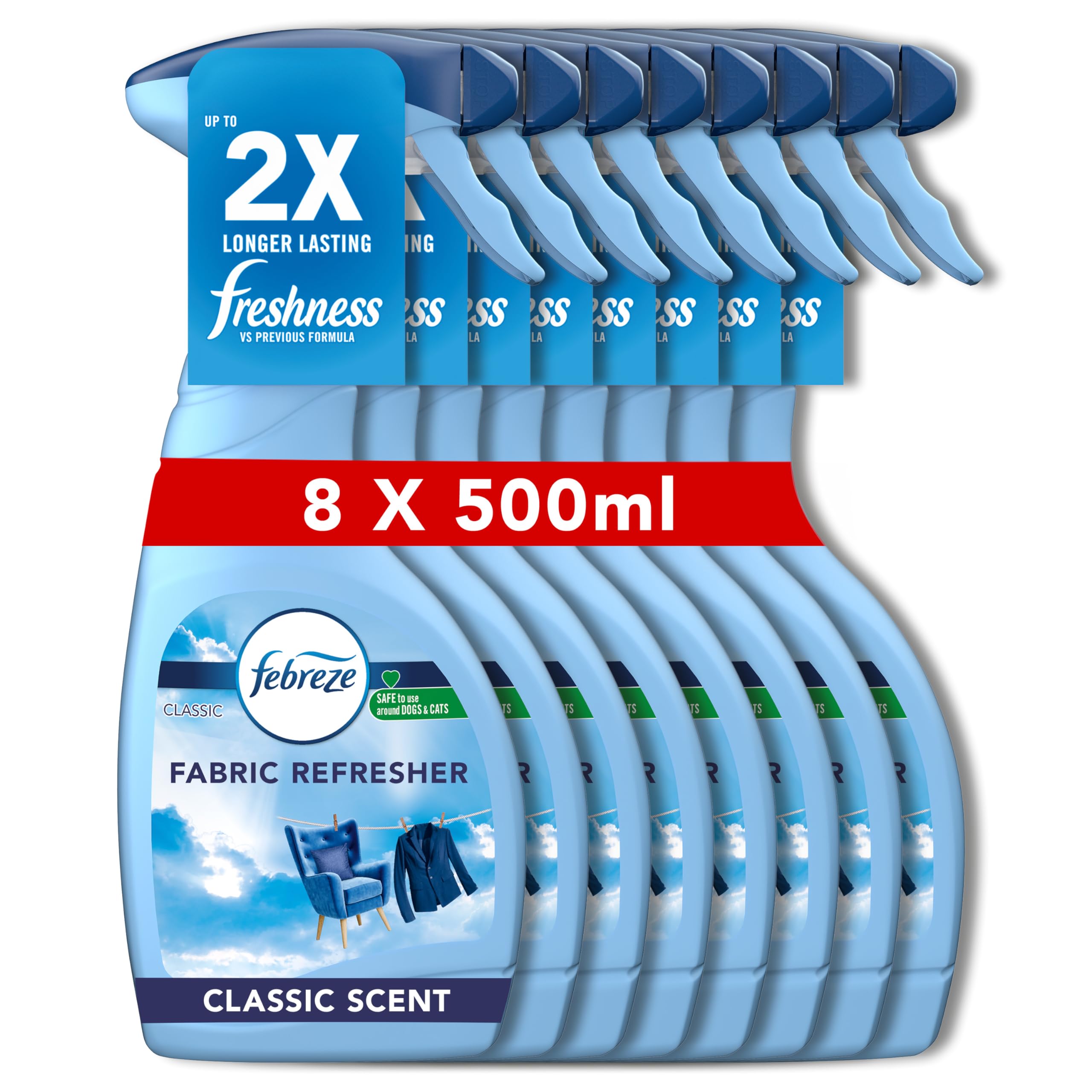 Febreze Fabric Freshener Spray, Febreze Air Fresheners, Fresh, 4 Litre (500 ml x 8)