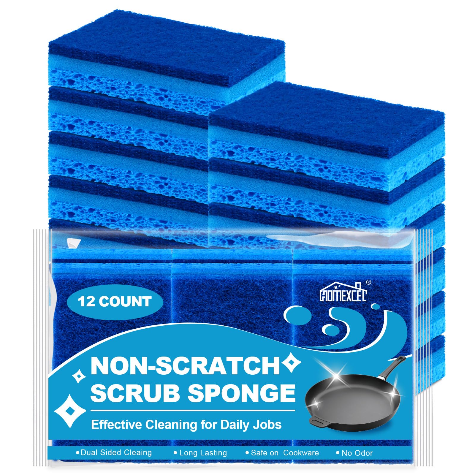 Photo 1 of HOMEXCEL Sponges Kitchen 12pcs, Non-Scratch Sponges for Dishes, Scrub Cleaning Sponge Safe on Non-Stick Cookware, Dual Sided Dish Sponge for Kitchen, Household, Bathroom and More