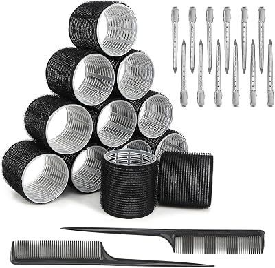 AOROPS Self-Adhesive Hair Rollers 12pc No Heat Large Curls Clips Combs for All