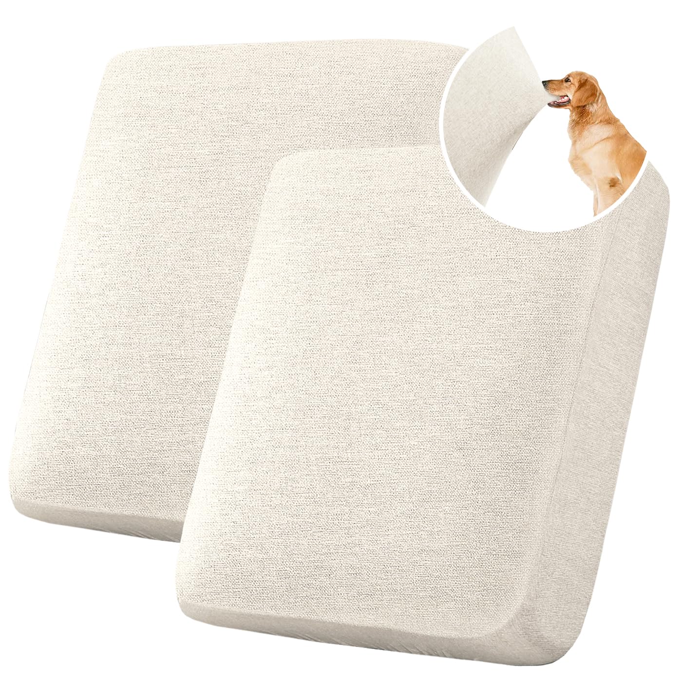 View 1 of H.VERSAILTEX Water Resistant Woven Linen Look Couch Cushion Covers Loveseat Cushion Covers for 2 Cushion Couch Individual Seat Cushion Covers Cushion Protector Slipcovers (2 Pack,Heather Ivory)