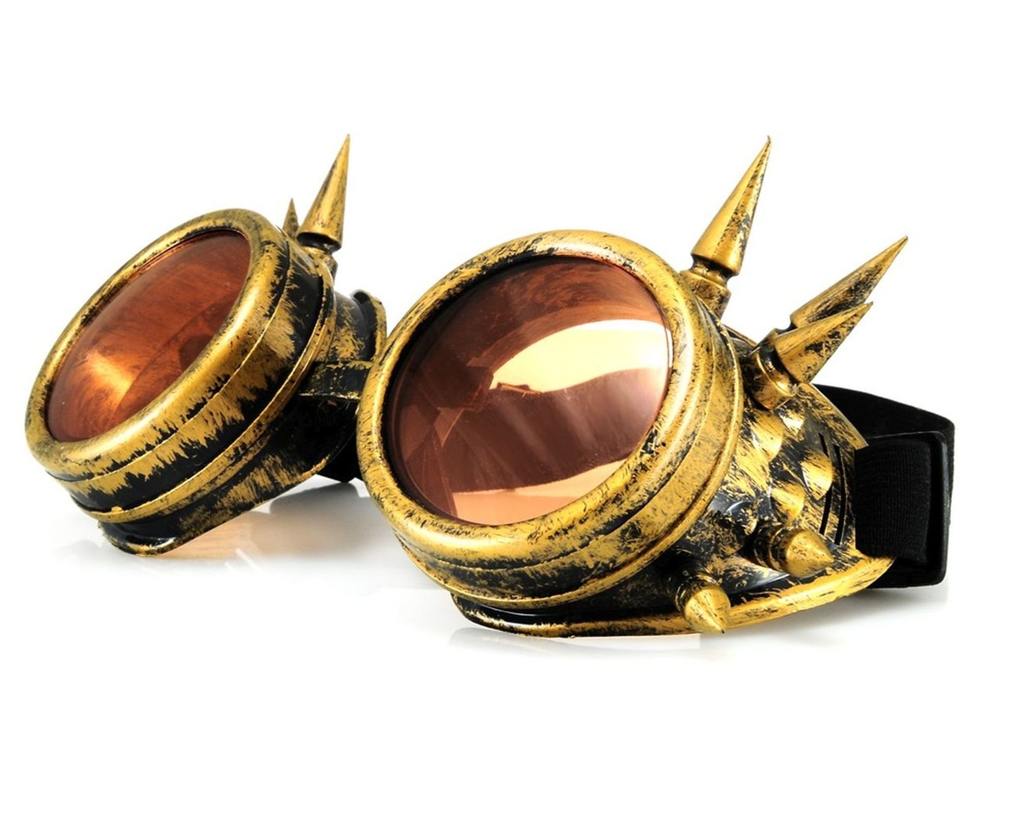 morefaz Welding Cyber Goggles Goggles Welding Goth Cosplay Steampunk Cosplay Goth Antique Victorian with Spikes Includes Free Set Lens Shades UV400 Protection (TM), gold spikes, M/L