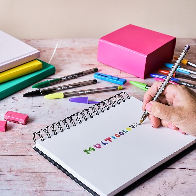 Cristal Multicolour Bolígrafos Punta Ancha (1.6 mm) – Colores Surtidos, Bolsa de 20+7 Unidades, ideal para dibujos y anotaciones, Multicolor