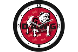 SunTime Georgia Bulldogs Mascot Wall Clock, 11.5" Non Ticking Silent Movement, Team Color Bezel with Mineral Glass Crystal, Home Collegiate Sports Décor