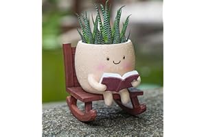 RZOIKZOI Rocking Chair Smiley Face Planter,Cute Plant Pots for Indoor Outdoor Plants,Succulent Pots with Drainage Hole,Unique Funny Flower Pot for Succulents,Plant Gifts for Mother's Day, Birthday, Christmas