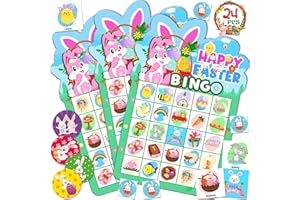 JOAOYO 24 Players Easter Games for Kids, Easter Bingo Cards Set Funny Party Games for School Classroom Indoor Family Activities Easter Gifts Party Favors Easter Basket Filler Stuffers