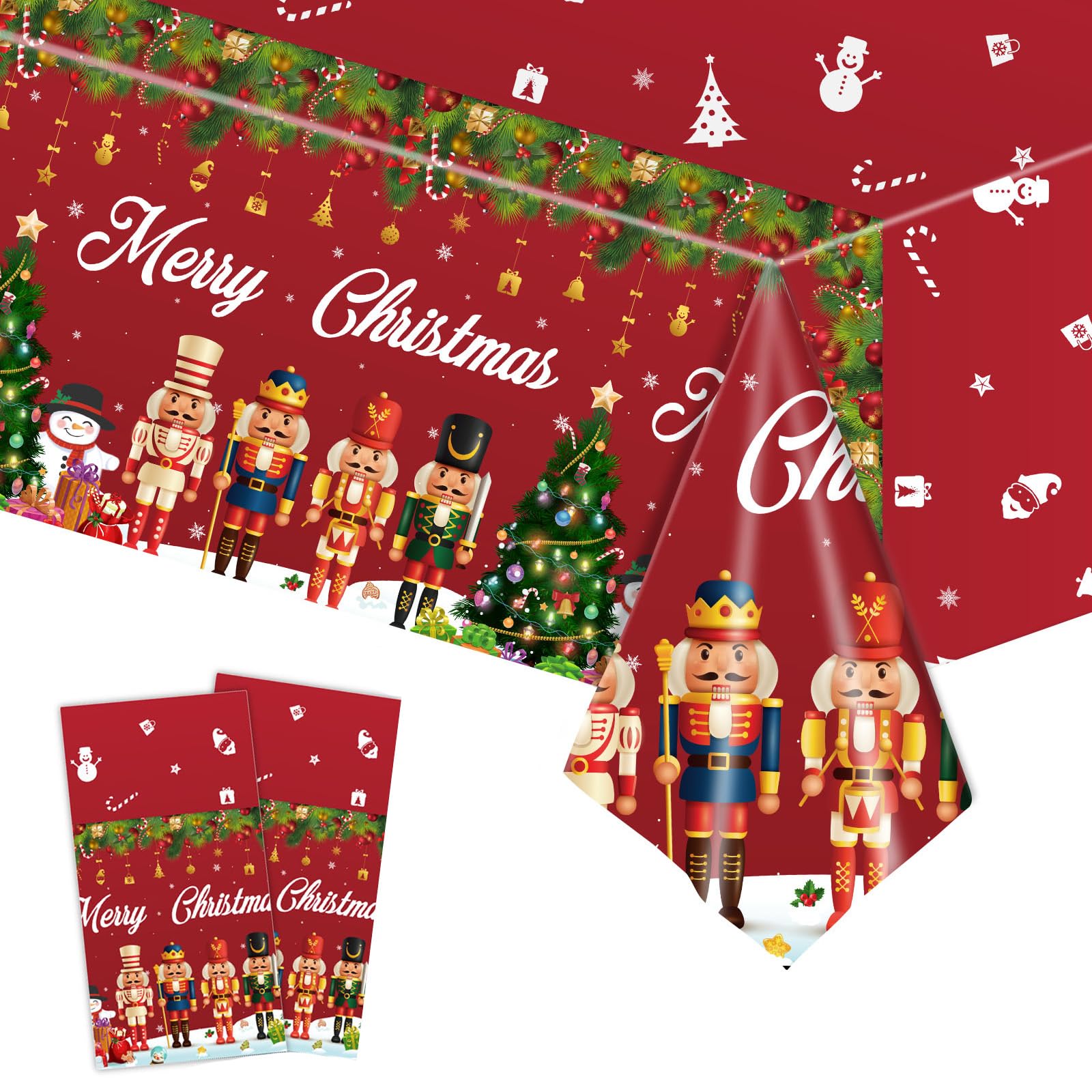 2pcs Christmas Table Cloth Party Plastic Xmas Tablecloths,137*274cm Nutcracker Table Cloth Disposable Christmas Table Cloth Dinner Tablecover for Holiday Christmas Party Table Decorations,Xmas Decor