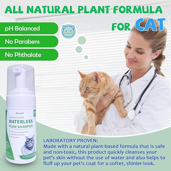 PETSTORAL WATERLESS CAT SHAMPOO NO RINSE KITTEN SHAMPOO, EASY CAT BATH CLEANER – HYPOALLERGENIC CAT SHAMPOO FOR LONG AND SHORT HAIR