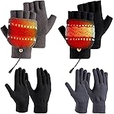ShinyMatch 4 Pairs USB Heated Gloves and Knitted Gloves Set for Men Women Half and Full Hands Knitting Warmer Mittens for Typing Camping Indoor Outdoor