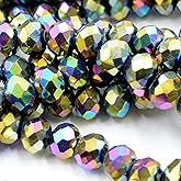 Niziky 620PCS Briolette Crystal Glass Beads for Jewelry Making, 4mm Rainbow AB Faceted Briolette Rondelle Glass Beads with Hole, Glass Crystal Spacer Beads for DIY Crafts Projects