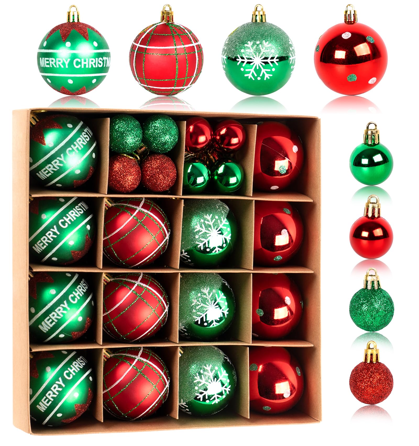 Christmas Baubles Red Green Ball, Christmas Tree Decorations 30Pcs Shatterproof Xmas Baubles Plastic Xmas Hanging Ball Ornament Decor for Winter Holiday Party Home