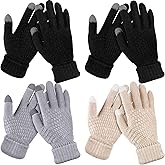 Geyoga 4 Pairs Women's Winter Touch Screen Gloves Soft Warm Fleece Lined Knit Elastic Cuff Texting Gloves
