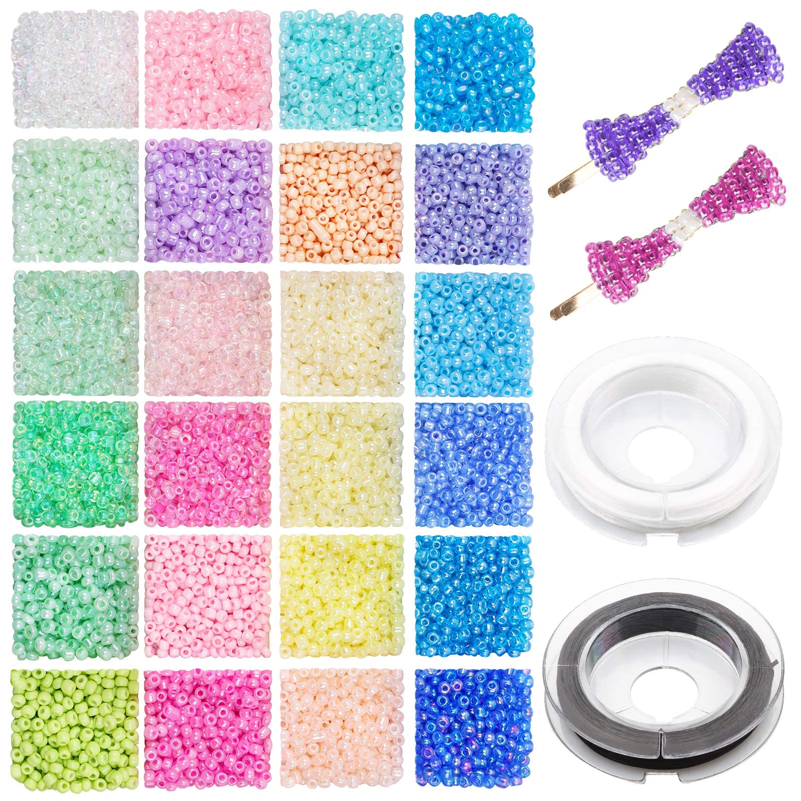 2mm Glass Seed Beads for Bracelet Making Kit,7200pcs 11/0 Pastel Colours Small Pony Tiny Beads for Embroidery Necklaces Earrings Crafting, Jewellery Making Kit
