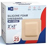 GauzeCare Silicone Foam Dressing 2x2 (Pack of 20) – Waterproof Wound Bandages with Adhesive Border, Self-Adhesive and Highly Absorbent Silicone Bandages for Effective Wound Care