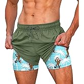 Cozople Mens Swim Trunks Quick Dry Bathing Suit with Compression Liner 5.5" Inseam Anti Chafe Beach Swim Shorts