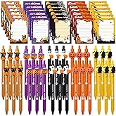 JarThenaAMCS 60Pcs Halloween Stationery Set Cat Witch Pumpkin Ghost Castle Sticky Note Pads with Ballpoint Writing Pens for School Teachers Presents Office Classroom Party Favors Gifts Supplies