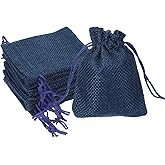 PATIKIL 50Pcs Burlap Bags with Drawstring, 2.7x3.5 Inch Linen Favor Gift Bags Reusable Jewelry Pouch Sacks for Party Christmas Festival, Blue