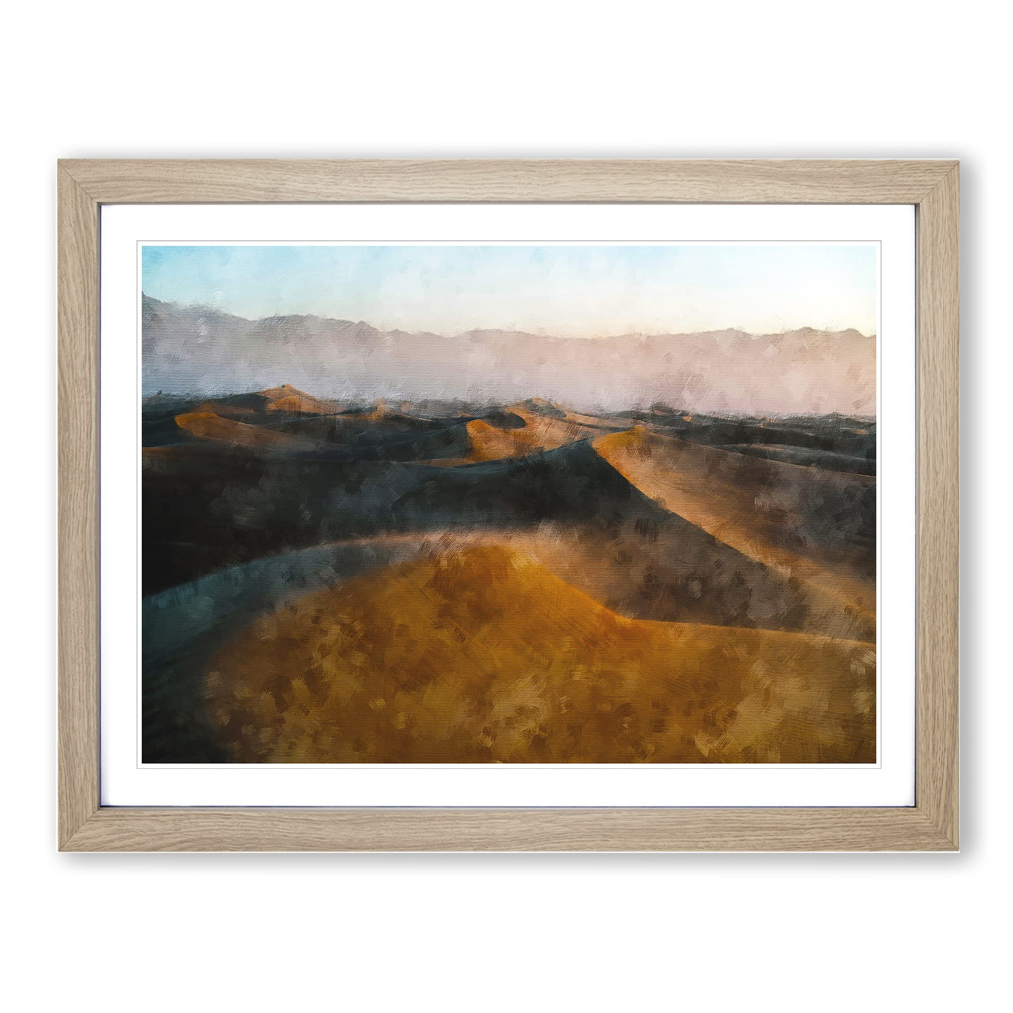 Sand Dunes In Death Valley Painting Modern Art Framed Print | A3 Oak Framed Wall Art | Ready to Hang | Modern Landscape Picture | Living Room Bedroom Lounge Office