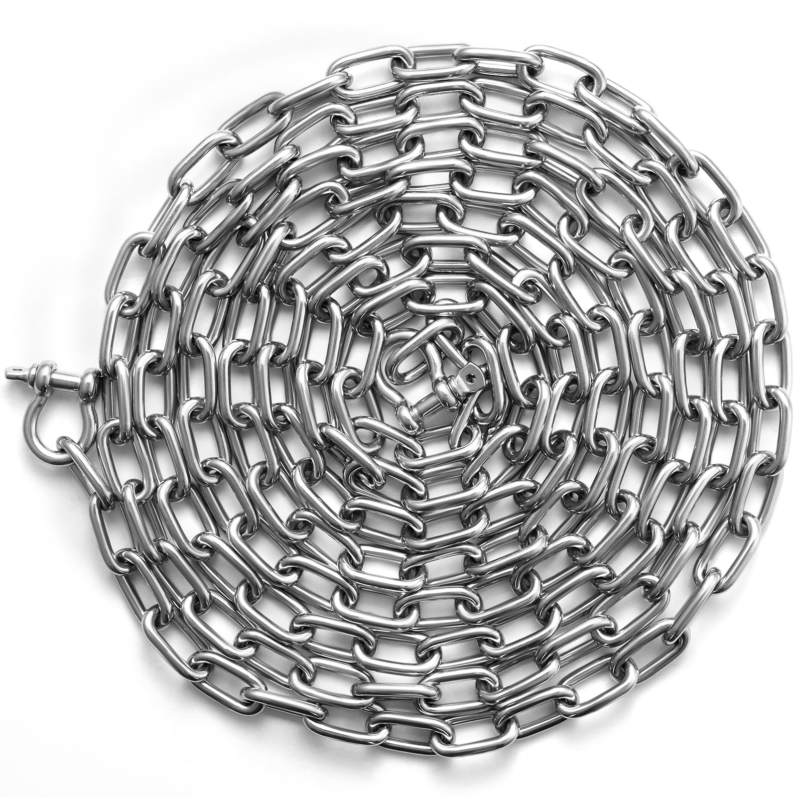 VEVOR Anchor Chain, 20' x 5/16" 316 Stainless Steel Chain, 3/8" Anchor Chain Shackle, 7120lbs Anchor Lead Chain Breaking Load, 9460lbs Anchor Chain Shackle Breaking Load, Anchor Chain for Small Boat