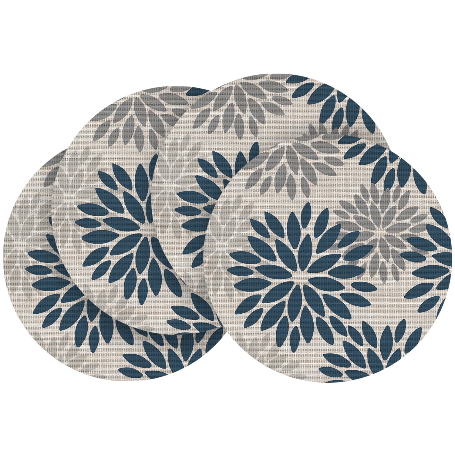 Photo 1 of Artoid Mode Navy Dahlia Plastic Round Placemats Set of 4, 14 Inch Seasonal Wipeable Woven Vinyl Table Mats for Farmhouse Party Kitchen Dining Decor