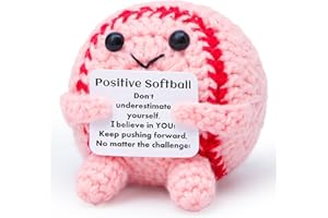 OKIYID Mini Funny Positive Softball Gifts for Girls, Knitted Wool Softball Crochet Toy with Positive Card, Creative Cute Emotional Support Cheer Up Keepsake Gift for Kids Girls Women Friends Sister College