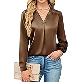 Blooming Jelly Womens Silk Business Dressy Casual Blouse Lace V Neck Long Sleeve Tops Work Shirt Fall Outfit 2025 Trendy