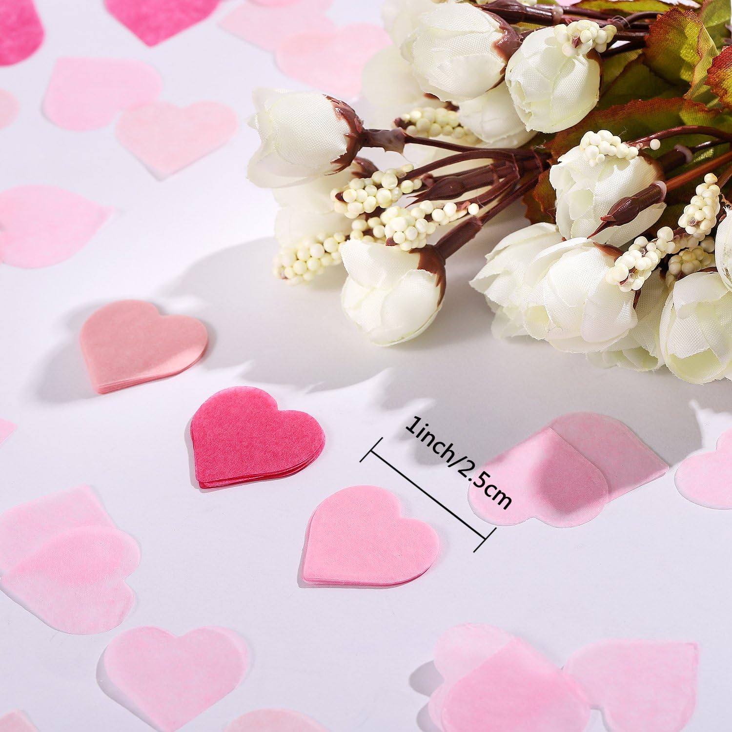 Whaline Valentine’s Day Heart Paper Confetti 1 Inch Pink Tissue Confetti Party Table Decorations for Balloon Wedding - Image 4