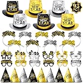 VinForsoul 93PCS New Years Eve Party Supplies 2026 for 48 Guests, Happy New Years Decorations Party Favors Includes Top Hats, Tiaras, Glasses Accessories for Adults Nye Decorations 2026