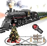 BUBUQE Electric Train Set Remote Control Alloy Christmas Train Lights Sounds