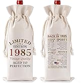 40th Birthday Gifts for Women Men - Vintage 1985 Wine Bottle Gift Bag with Drawstring, Funny Burlap Wine Bottles Bag for Mom Dad 40 Years Anniversary Present