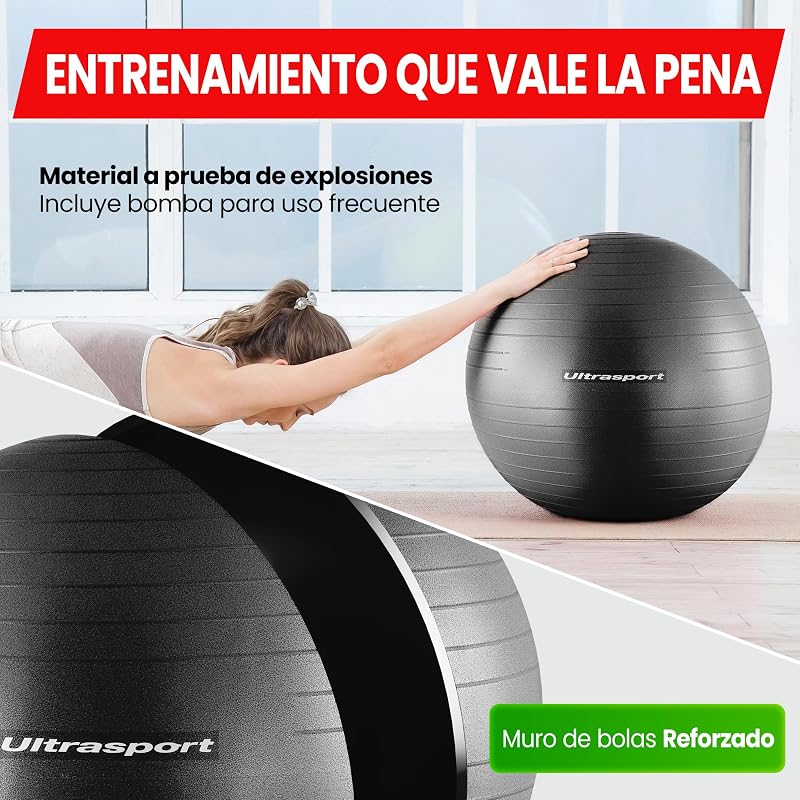 55cm Pelota de Pilates, Fitness, Yoga, Embarazo, Fitball para Ejercicios Gimnasia 55 cm I hasta 300 kg, Antideslizante, Anti-Burst I Hinchador Incluido, Beige