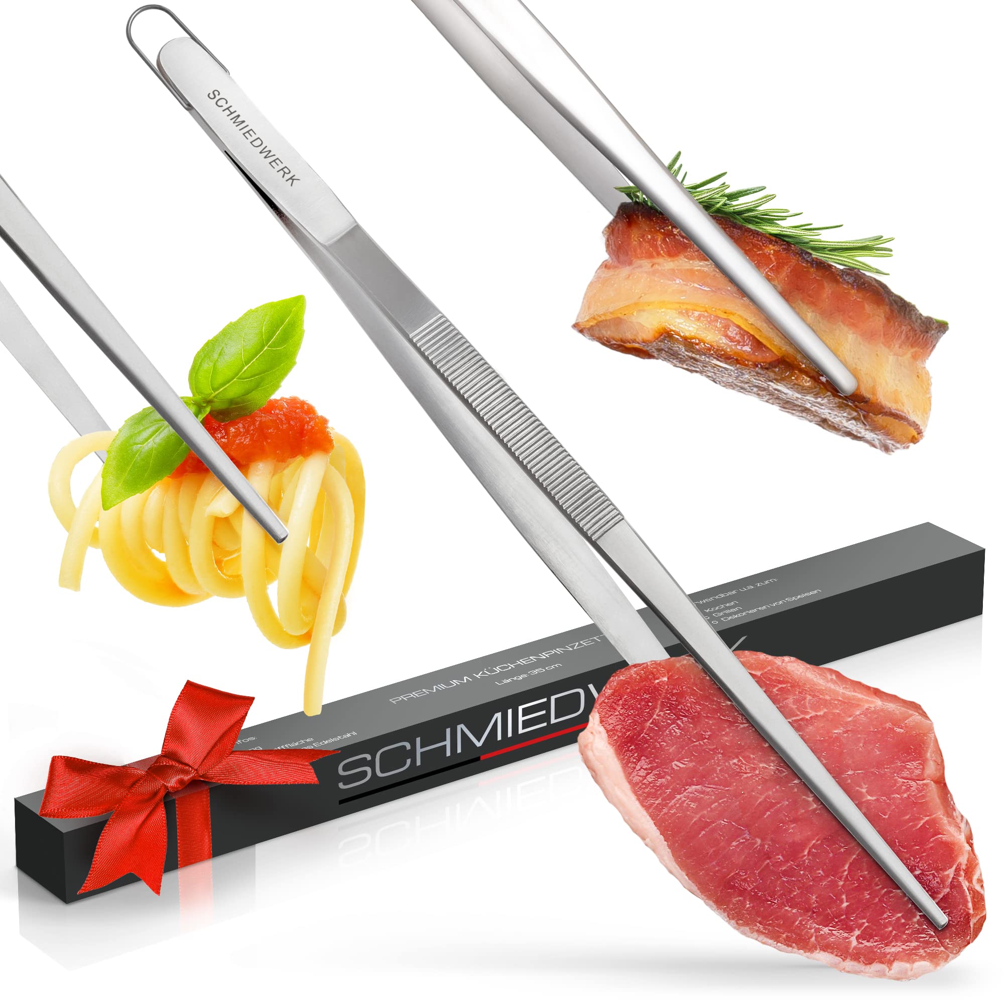 SCHMIEDWERK BBQ Tongs Stainless Steel Barbecue Tongs 45cm Grill Cooking Cooking Cooking Long Tong with Hanging Eye as Kitchen Utensil